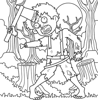Zombie with an Axe in His Head Coloring Page