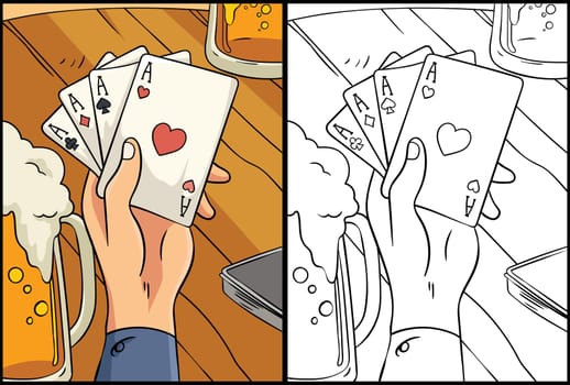 Cowboy Game Cards Coloring Page Illustration