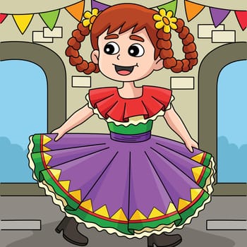 Cinco de Mayo Mexican Girl Colored Cartoon