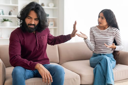 Relationship Problems. Millennial Indian Couple Arguing In Living Room