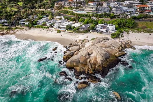 Aerial View of Camps bay in Cape Town, Western Cape, South Africa