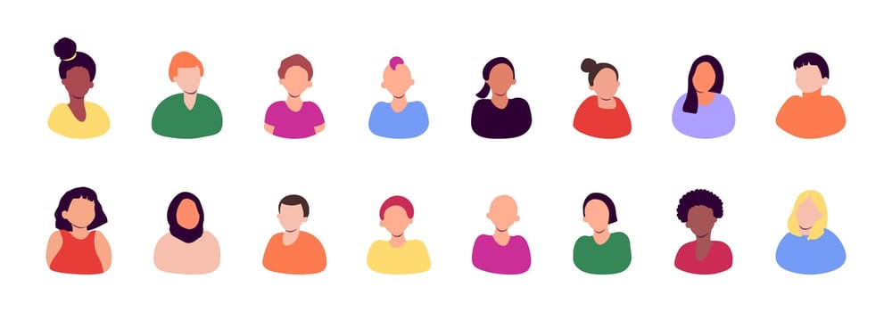 Set of diverse people faceless avatars portraits vector illustration