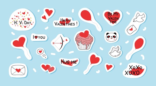 Doodle stickers for valentines day vector illustration