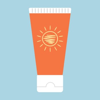 Tube with sunscreen product. SPF summer skincare product. SPF cream or lotion. Vector illustration