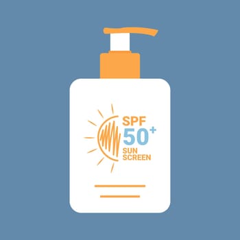 Pump bottle with a sunscreen cream or lotion. Sunscreen product design. SPF 50 product. Vector illustration