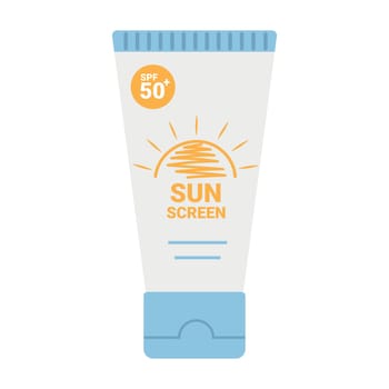 Tube with a sunscreen product. SPF summer skincare product design. SPF 50 cream or lotion. Vector illustration