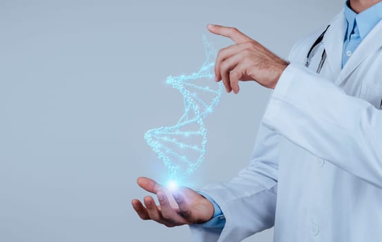 Unrecognizable physician harnesses CRISPR and augmented reality to revolutionize patient care with virtual DNA strand