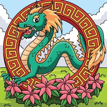 Year of the Dragon with Flowers Colored Cartoon
