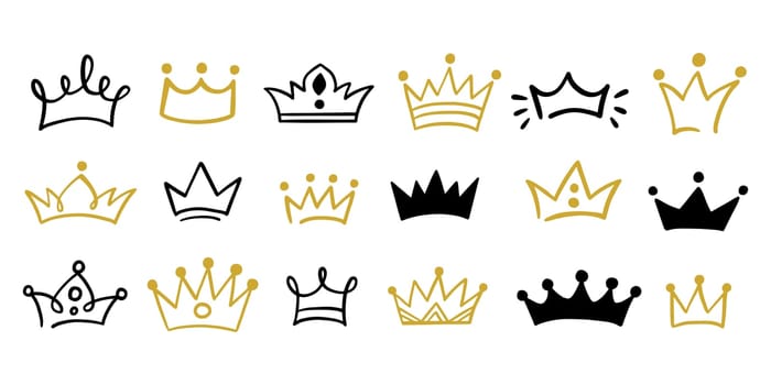 Crowns icons shape set Handdrawn doodle collection