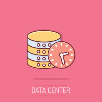 Data center icon in comic style. Clock vector cartoon illustration on white isolated background. Watch business concept splash effect.