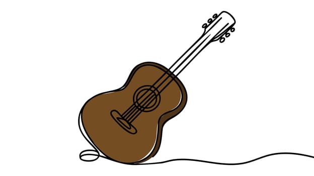 One single line drawing of wooden classic acoustic guitar.