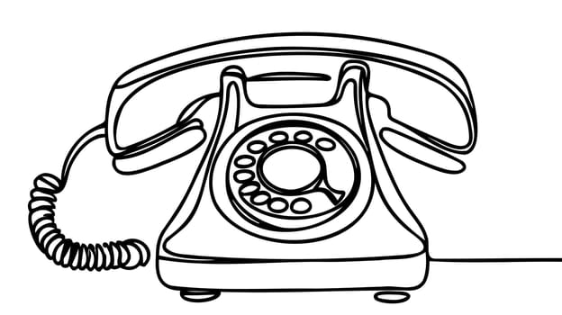 Rotary dial phone continuous line drawing. One line art of vintage home telephone