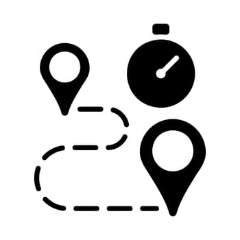 Stopwatch and route destination vector solid icon