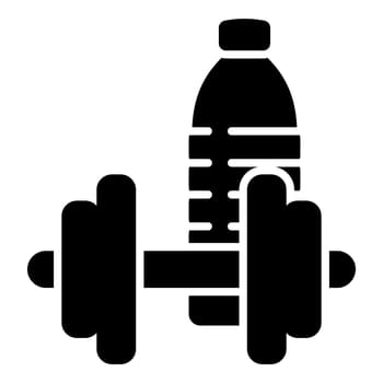 Gym exercise dumbbell with water bottle solid icon