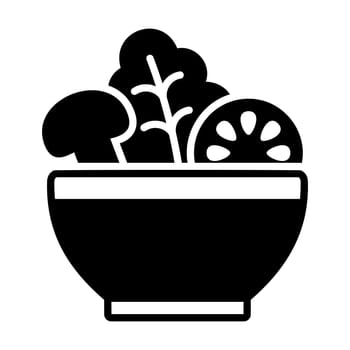 Salad bowl with lettuce, tomato, mushrooms icon
