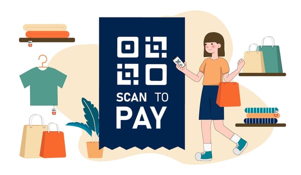 Vector Illustration, QR Code scanning Concept, Showing people scan code using smartphone, Suitable for landing page, UI, web, App intro card, and others.
