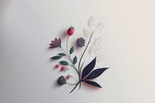Various berries composition with leaves on white background. Juicy berries laying. Generated AI.
