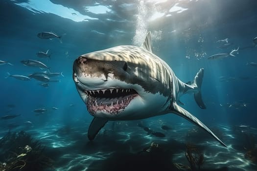 Shark close-up underwater, shark swims .