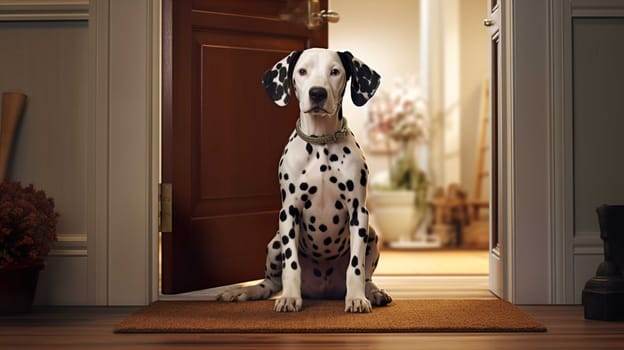 dalmatian dog, has cute children, lines up sweetly, sits in front of the door waiting for its owner, very loyal , Generate AI