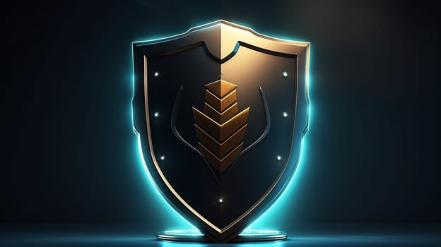 Shine of Shield Shine of Shield. Security background. 3D render , black background  Generate AI