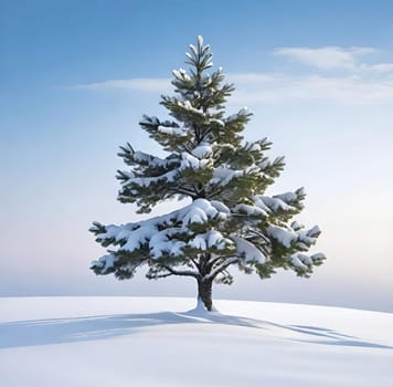 Beautiful winter landscape with frozen tree.