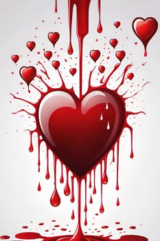 Heart with blood splashes on a gray background.