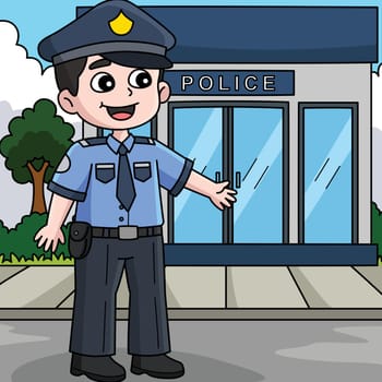 Happy Policeman Colored Cartoon Illustration