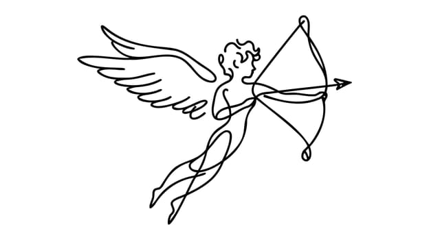 Continuous one line drawing of little angel Cupid. Vector illustration.