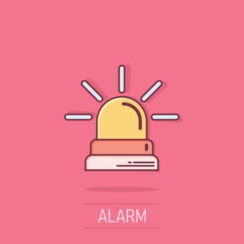 Emergency siren icon in comic style. Police alarm vector cartoon illustration on isolated background. Medical alert business concept splash effect.