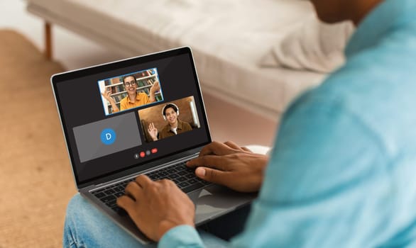 Cropped african american man have video conference at home