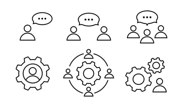 Discussion, brainstorming and process icon set