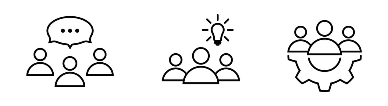 Discussion, idea, teamwork line icon set in flat
