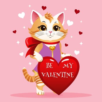 Romantic cute cat with a heart for Valentines Day.