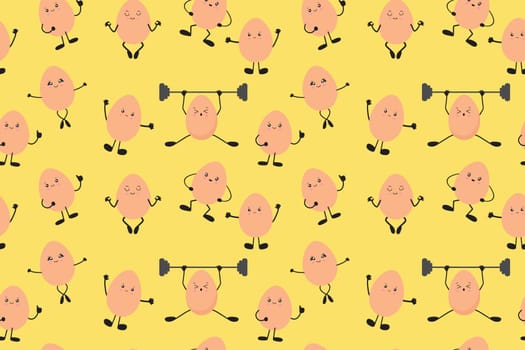 Cute seamless egg pattern in kawaii style. Vector illustration. Food icon concept. Flat cartoon style. Vector illustration