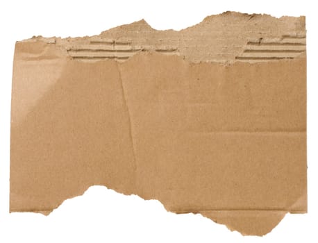 Piece of brown cardboard with torn edges on isolated background