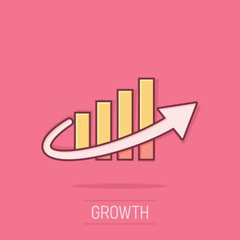 Growth arrow icon in comic style. Revenue cartoon vector illustration on isolated background. Increase splash effect business concept.