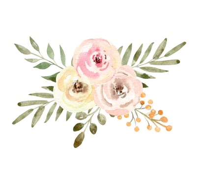 Watercolor floral arrangement pastel color illustration isolated on white