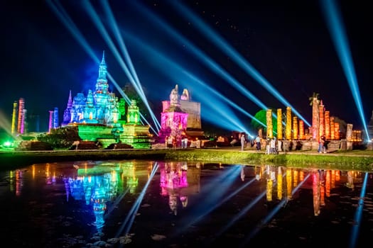 Loy Khrathong festival in Sukhothai historical park, Thailand