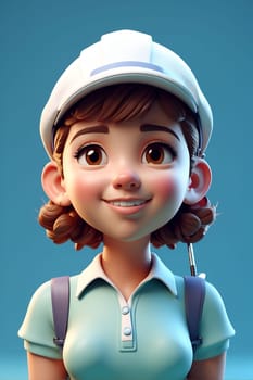 Cartoon Girl With Hat and Backpack, A Playful and Adventurous Character. Generative AI.