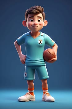 Cartoon Boy Holding Basketball in Hand. Generative AI.