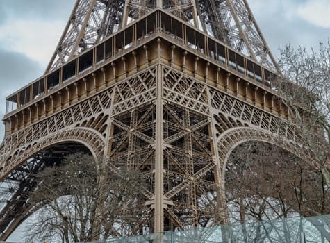 Architectural detail design of the famous Eiffel Tower iron structure. 