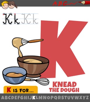 letter K from alphabet with knead the dough phrase