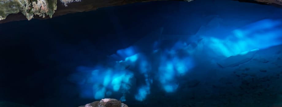 Mysterious Underwater Cave with Natural Blue Light