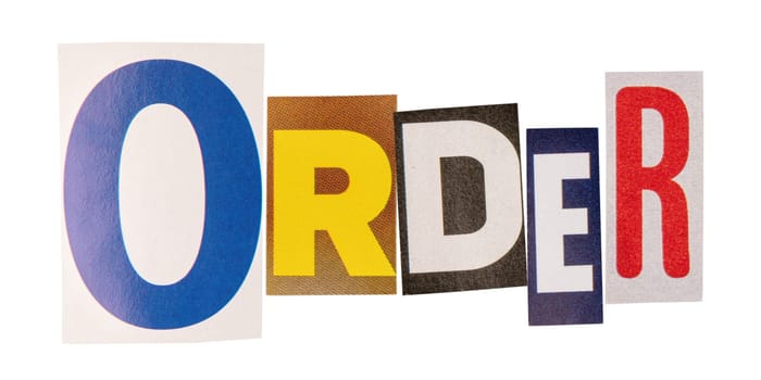 The word order made from cut out letters 