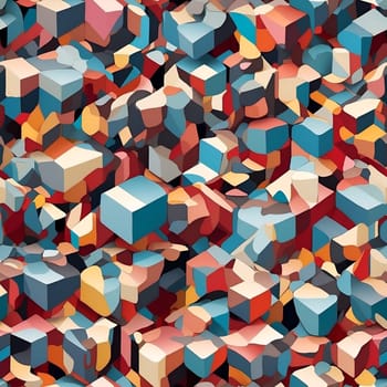 Abstract Painting With Colorful Cubes in a Seamless Pattern. Generative AI.