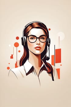 Woman Wearing Headphones and White Shirt. Generative AI.