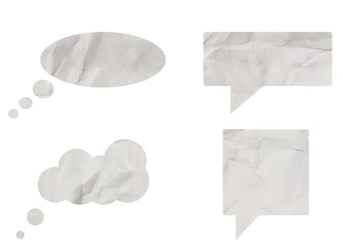 Conversation clouds cut made of white crumpled paper on isolated background