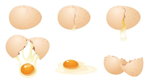 Breaking egg for cooking set, 3D realistic sequence game animation of cracking egg