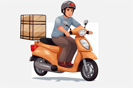 Courier on motorcycle on white background, Food and goods delivery concept. Generative AI