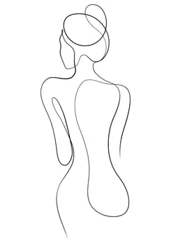 beauty woman back side one line calligraphic illustration